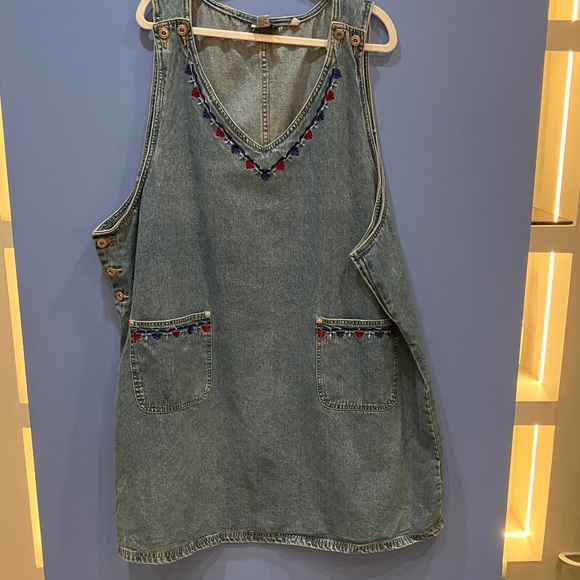 Dresses & Skirts - Denim Sleeveless Dress with Embroidered Details